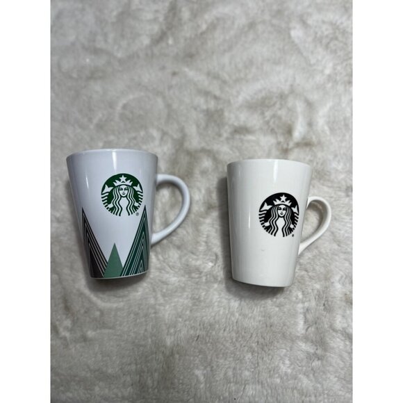 Starbucks white green red logo tree mug lot of two - Picture 2 of 5
